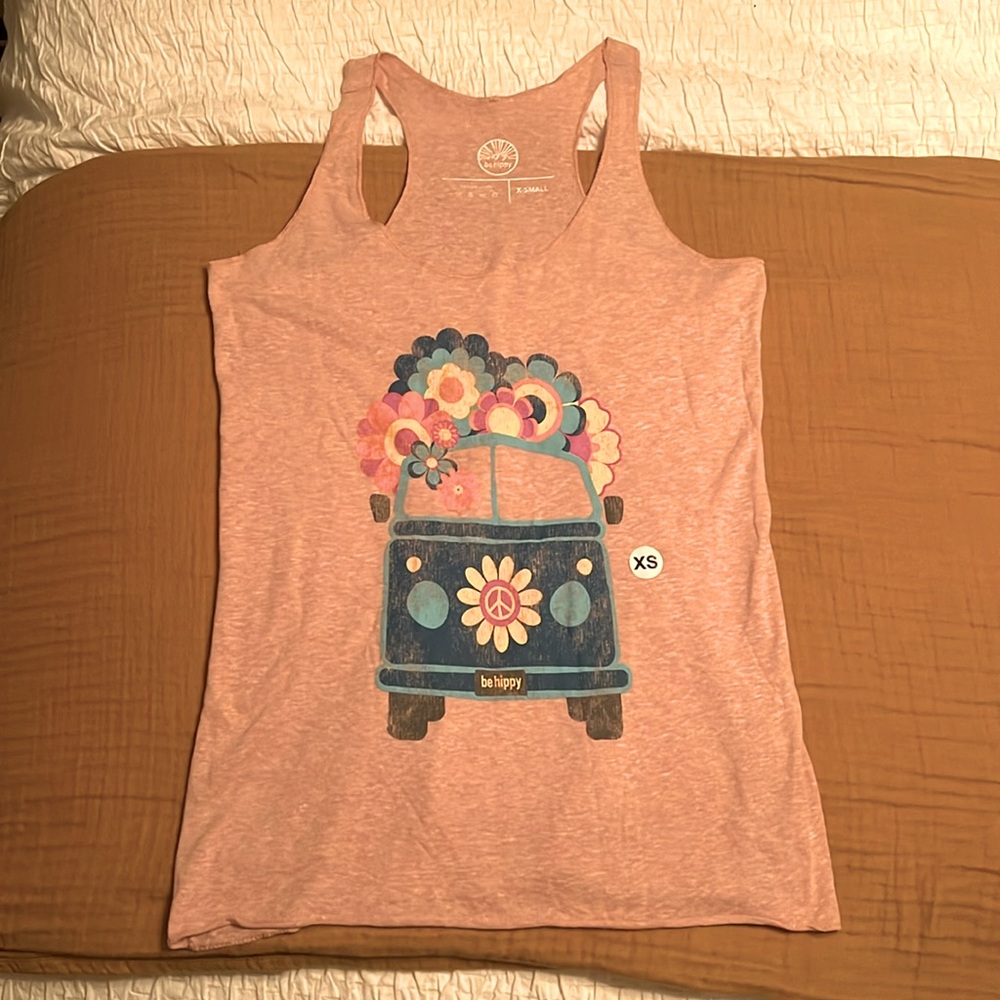 Be Hippy - VW bus floral print, light pink tank - XS - never worn